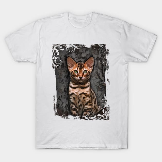 Bengal Kitten On Textured Background T-Shirt by PhotoArts